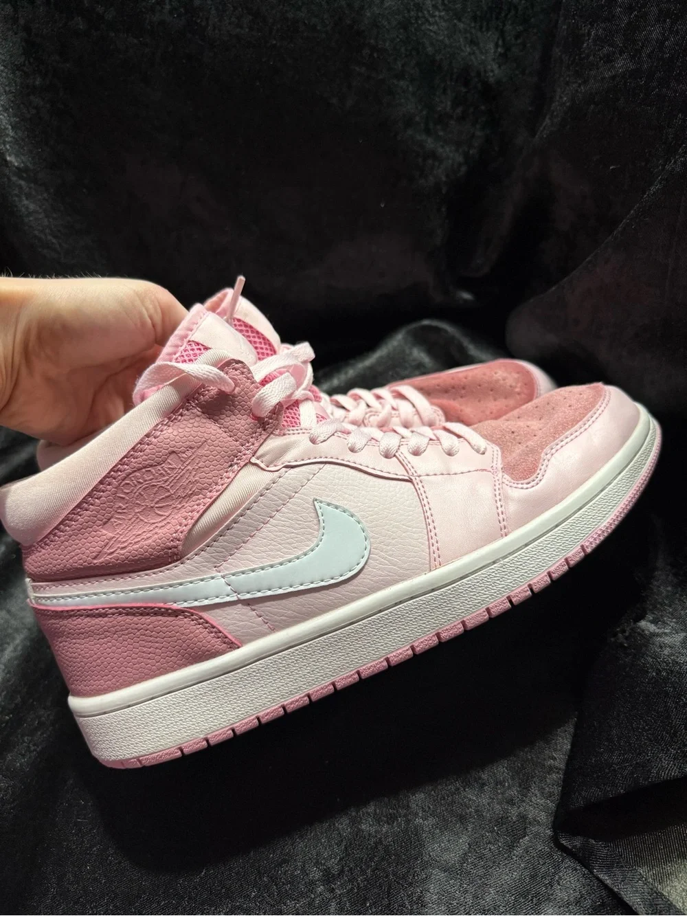 Jordan Women's Mid-Top Sneakers in Light Pink and White-9.5 women's